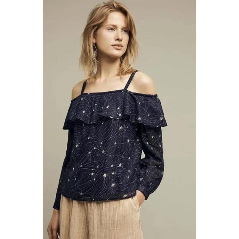 Floreat from Anthropologie Navy Star Print Cold Shoulder Top - Size - Medium